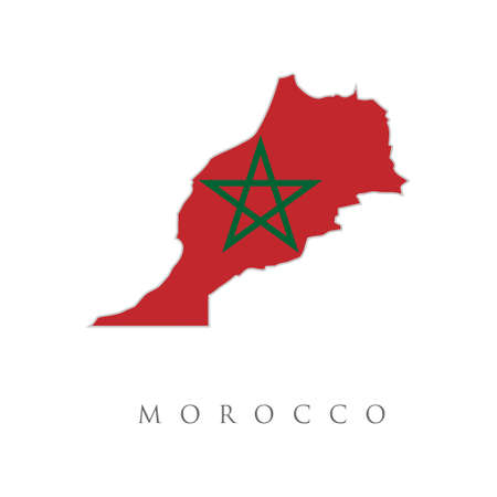 detailed illustration of a map of Morocco with flag,. Flag of the Kingdom of Morocco overlaid on outline map isolated on white background.のイラスト素材