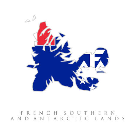 french southern and antarctic lands flag. flat icon symbol vector illustration. Flag of the French Southern and Antarctic Lands overlaid on detailed outline map isolated on white backgroundのイラスト素材