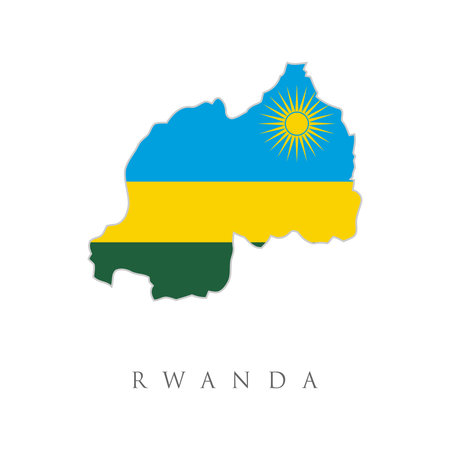 Rwanda. Creative national country map with Rwanda flag vector illustration. Map with flag of Rwanda isolated on white. National flag for country of Rwanda isolated,のイラスト素材