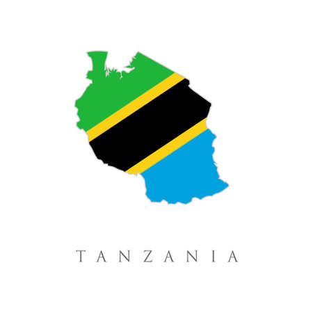Tanzania country silhouette with flag on background, isolated on white. map of Tanzania and Tanzanian flag illustration .のイラスト素材