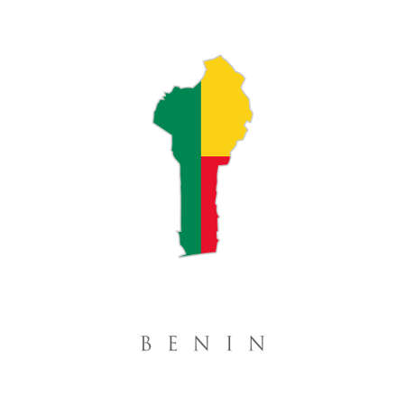 Vector map of Benin with flag. Isolated, white background. Benin Map Flag. Map of Benin with the Beninese national flag isolated on white background. Vector illustrationのイラスト素材
