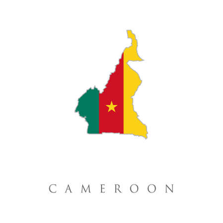 Cameroon country flag inside map contour design icon logo. Cameroon flag map. The flag of the country in the form of borders. Stock vector illustration isolated on white background.のイラスト素材