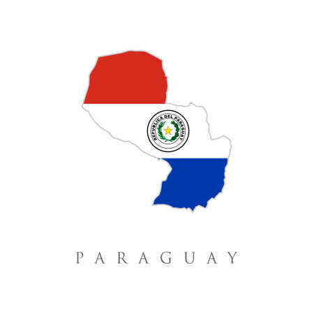 Flag Map of Paraguay. High resolution Paraguay map with country flag. Flag of the Paraguay overlaid on detailed outline map isolated on white backgroundのイラスト素材