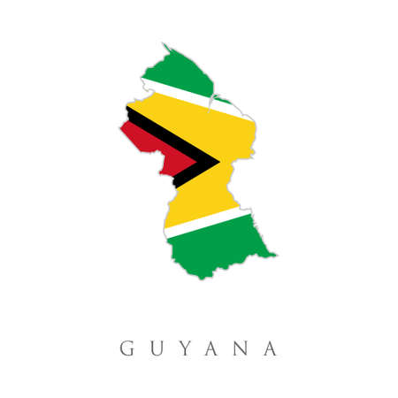 Flag Map of Guyana. Vector isolated simplified illustration icon with silhouette of Guyana map. National Guyana flag (red, yellow, black, green colors). White backgroundのイラスト素材