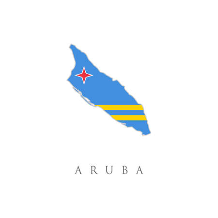 Flag of the Aruba overlaid on detailed outline map. Map of Aruba with the flag of Aruba isolated on white background. Vector illustration.のイラスト素材