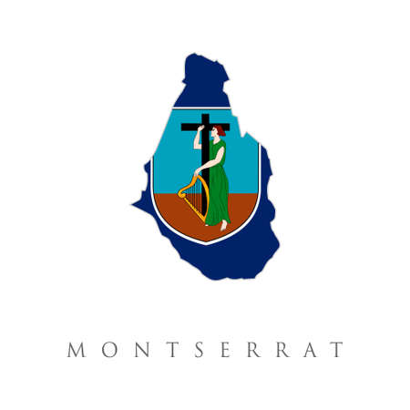 Montserrat map colored with flag colors. Map of Montserrat with the flag isolated on white background. British Overseas Territory, United Kingdom, UK. Vector illustration.image descriptionのイラスト素材