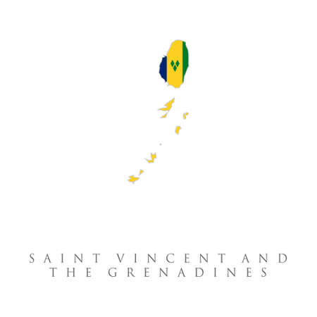Saint Vincent and the Grenadines flag map. The flag of the country in the form of borders. Stock vector illustration isolated on white background.のイラスト素材
