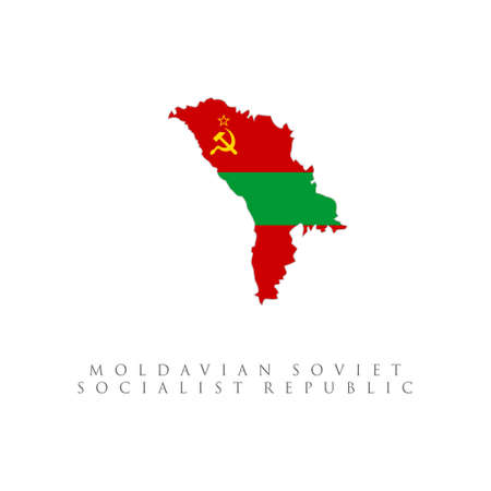 Moldovian soviet socialist republic flag map. isolated on white backgroundのイラスト素材