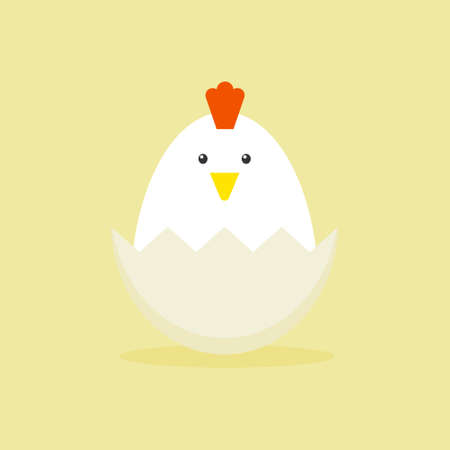 Cute vector cartoon illustration of baby chicken hatching from the egg. Funny and educational illustration. Chicken hatching. Cracked chick egg, hatch eggs and hatched easter chicks cartoon vectorのイラスト素材
