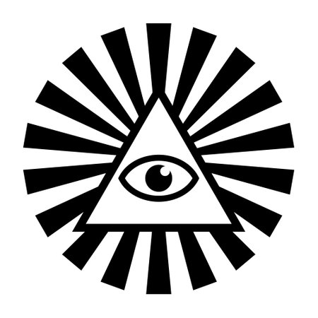 All seeing eye symbol. Eye of Providence. Masonic symbol. All seeing eye inside triangle pyramid. New World Order. Sacred geometry, religion, spirituality, occultism. Isolated vector illustrationのイラスト素材