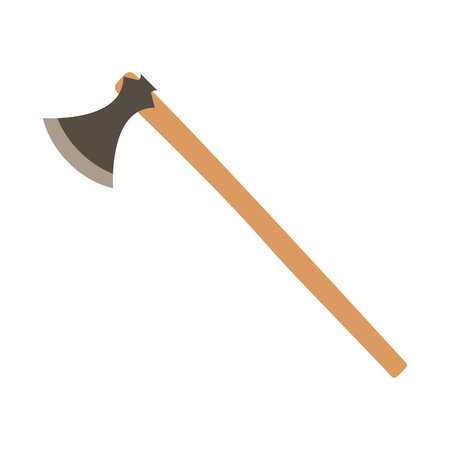 chopping axe flat design vector illustration. Wooden ax handle and metal blade. Element for...