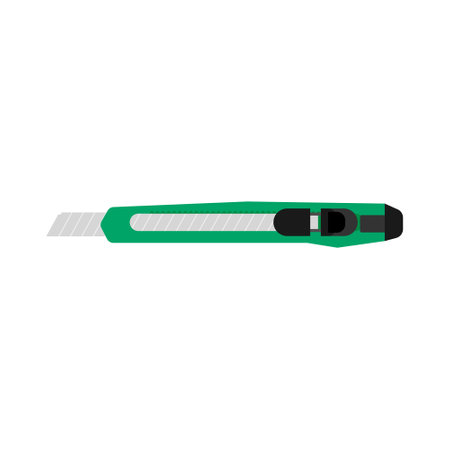 Boxcutter flat design vector illustration. Blade stationery knife vector illustration. Cutter knife vector blade. Paper craft utility stationery office craft cut razorのイラスト素材
