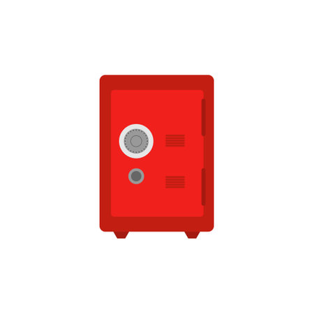 safebox flat design vector illustration.Locked bank vault isolated on white background. Strongbox for money protection. Cash and valuables storage design element. Security steel deposit boxのイラスト素材