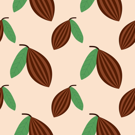 Cacao seamless pattern vector illustration. Natural chocolate. Organic sweet food, graphic art sketch. Cocoa vintage package.のイラスト素材