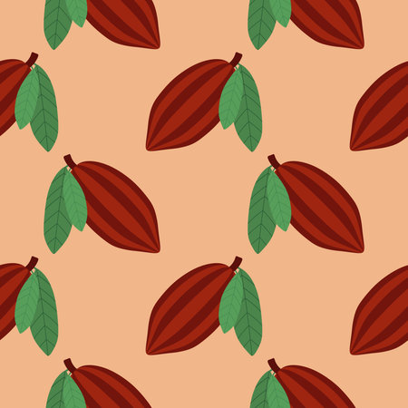 Cacao seamless pattern vector illustration. Natural chocolate. Organic sweet food, graphic art sketch. Cocoa vintage package.のイラスト素材