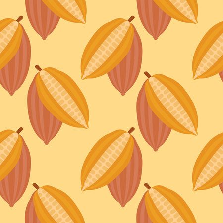 Cacao seamless pattern vector illustration. Natural chocolate. Organic sweet food, graphic art sketch. Cocoa vintage package.のイラスト素材