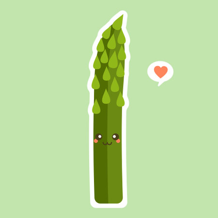 cute asparagus character cartoon mascot vegetable healthy food concept isolated vector illustration. High protein resource. Vegan food. Use as vegetarian recipe, agricultural harvestのイラスト素材