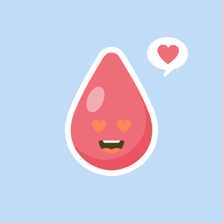 Cute happy smiling blood drop character. Vector modern trendy flat style cartoon illustration icon design. Isolated on color background.のイラスト素材