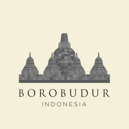 Historic building in the city of Yogyakarta, Borobudur temple. Simple icon design cartoon for vacation travel tourist attractions Borobudur Temple landmark Architecture Landmarks Skyline, Cityscape,のイラスト素材