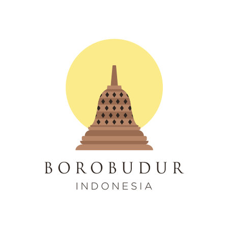 Historic building in the city of Yogyakarta, Borobudur temple. Simple icon design cartoon for vacation travel tourist attractions Borobudur Temple landmark Architecture Landmarks Skyline, Cityscape,のイラスト素材