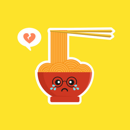 Cute and kawaii ramen bowl character in flat style. Noodle with chopstick cartoon character illustration with emoji and expression. Can use for restaurant, resto, mascot, chinese. japanese, asianのイラスト素材