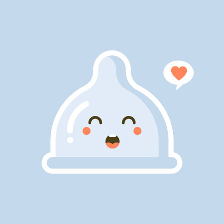 cute and kawaii condom shaped funny emoticons . Latex contraception emoji symbols. Social communication and chatting vector elements. Smile face facial expression. Safe sex sticker collection.のイラスト素材