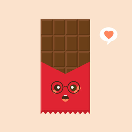 Cute and kawaii Chocolate bar character icon. Flat illustration of chocolate bar vector icon for web design. chocolate emoticonor emojiのイラスト素材