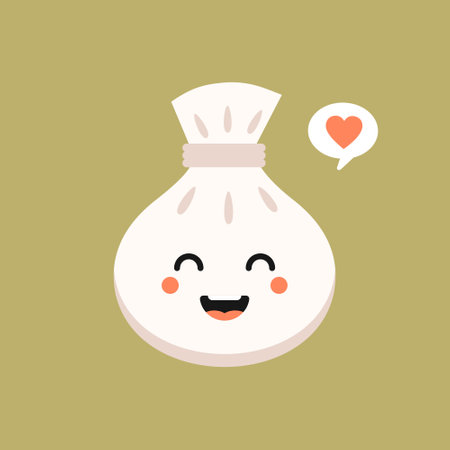 Chinese dim sum cute kawaii vector characters. Asian dish with smiling face. Eastern traditional cuisine. Dumpling with spices. Funny emoji, emoticon. Isolated cartoon color illustrationのイラスト素材