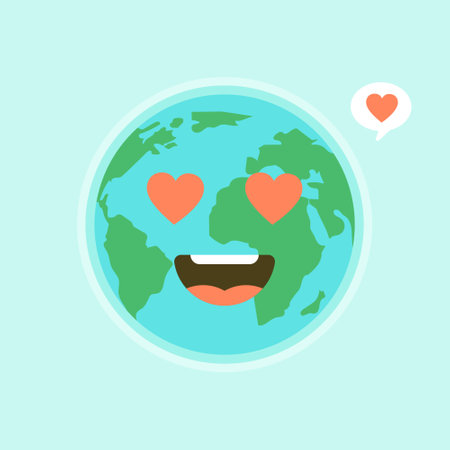 Cute funny world Earth emoji showing emotions of colorful characters vector Illustrations. The Earth, save the planet, save energy, the concept of the Earth dayのイラスト素材