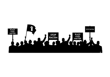 Anti Racism protest demonstration. People hold anti racism banner, black lives matter, Stand up against racism, stop racism demonstration. Flat design vector illustrationのイラスト素材