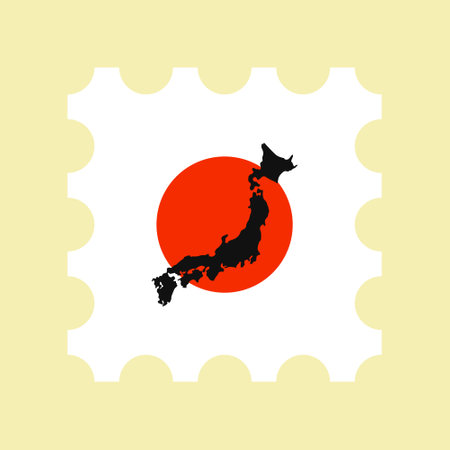 Japanese map stamp with flag . postage stamps on the theme of Japanese culture.のイラスト素材