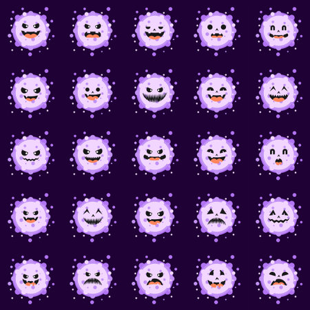 Corona Virus character with face expression. virion of Coronavirus on color background. 2019-nCoV. the virus that caused epidemic of pneumonia in China. Vector illustration for science and medicalのイラスト素材