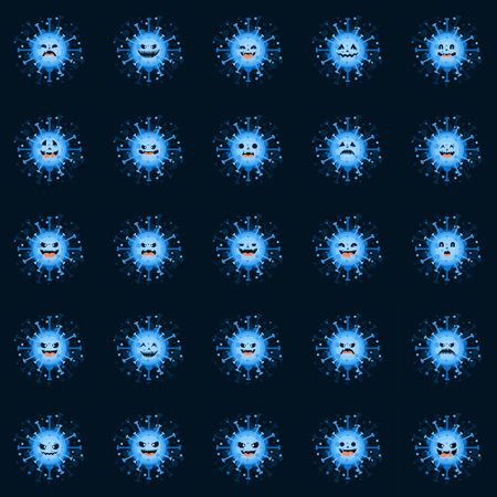 Corona Virus character with face expression. virion of Coronavirus on color background. 2019-nCoV. the virus that caused epidemic of pneumonia in China. Vector illustration for science and medicalのイラスト素材