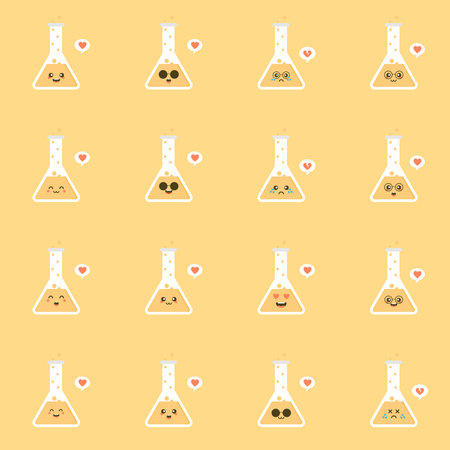 cute and kawaii erlenmeyer flat design vector illustration. Funny padlock character with smiling human emoji, cartoon vector illustration isolated on color background. Cute and funny mascotsのイラスト素材