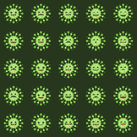 Corona Virus character with face expression. virion of Coronavirus on color background. 2019-nCoV. the virus that caused epidemic of pneumonia in China. Vector illustration for science and medicalのイラスト素材