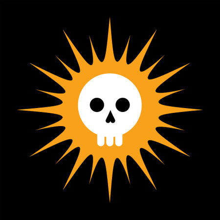 skull flat symbol with sun. skull pirate flag symbol. skull flat design vector illustrationのイラスト素材