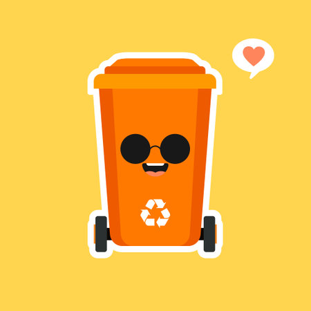 kawaii and Cute trash bin cartoon character. Isolated on color background. Vector cartoon character illustration design, simple flat style. Eco trash bin Environment Pollution.のイラスト素材