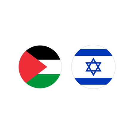 palestine and israel flag. Negotiations, treaties, agreements and deals leading to peaceful coexistenceのイラスト素材