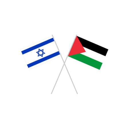 Israel and palestine crossed flags vector illustration. Palestinian and Israeli flags on white background.のイラスト素材
