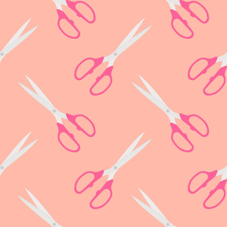 scissors seamless pattern vector illustration. Sewing Scissors on color background. From top view. Conceptual modern trendy style. Minimal background.のイラスト素材