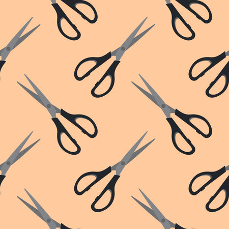 scissors seamless pattern vector illustration. Sewing Scissors on color background. From top view. Conceptual modern trendy style. Minimal background.のイラスト素材