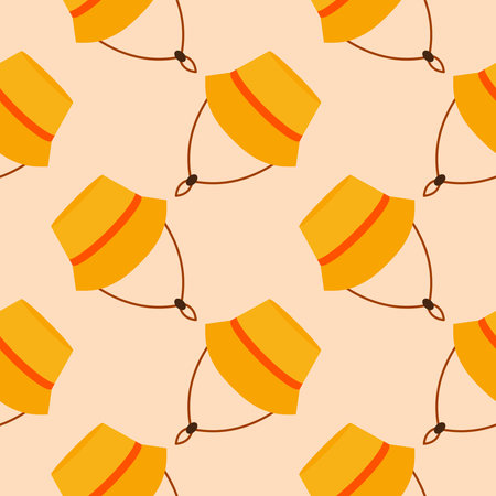 straw hat seamless pattern vector illustration. Vacation and rest in tropical country. Seasonal...