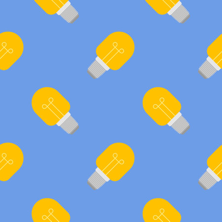 Light bulb Seamless Pattern Vector Illustration. Concept for inspiration of big ideas, innovation. Isolated on color background.のイラスト素材