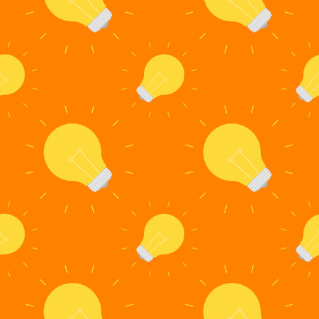 Light bulb Seamless Pattern Vector Illustration. Concept for inspiration of big ideas, innovation. Isolated on color background.のイラスト素材