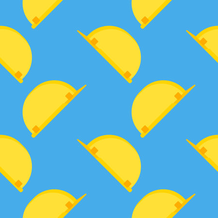 safety helmet seamless pattern. Vector illustration of a building helmet. Hard hat seamless pattern.のイラスト素材