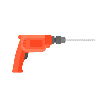 Drill machine flat design vector illustration isolated on white background. Construction tools, vector illustration for graphic design projectsのイラスト素材