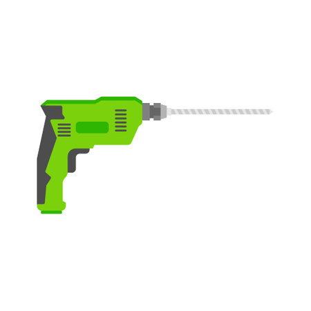 Drill machine flat design vector illustration isolated on white background. Construction tools, vector illustration for graphic design projectsのイラスト素材