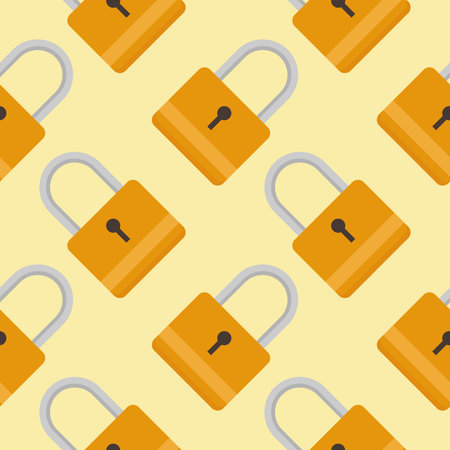 Yellow padlocks. Seamless pattern with colorful locks on a color background. Vector Cyber attack security pattern seamless with keylockのイラスト素材