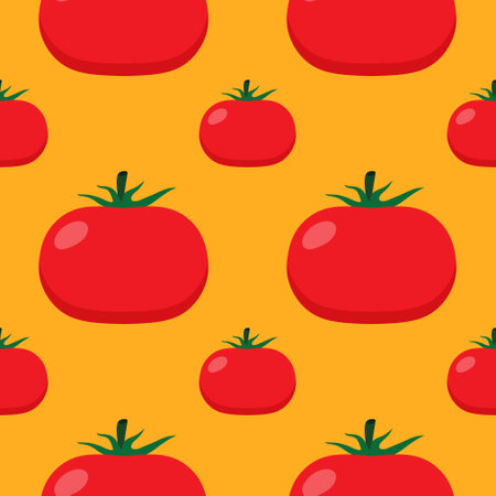 red tomatoes seamless pattern vector illustration. Fresh Vegetables. Food Background. Great for food Wrapping Paper, Packaging. Ecological vegetarian food background. Farm market product.のイラスト素材