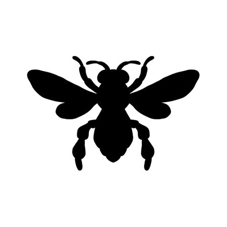 bee silhouette set collection isolated black on white background vector illustration. vector drawing for honey products, package, design.のイラスト素材